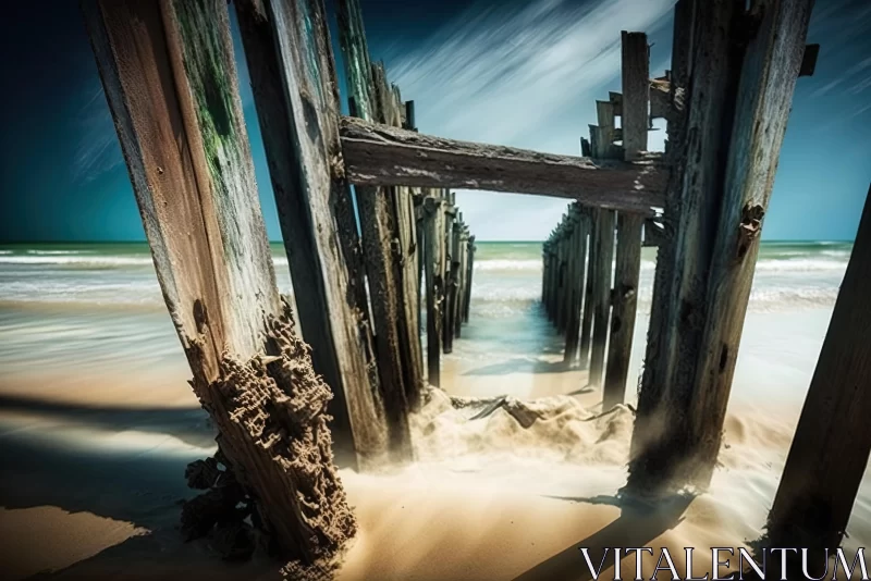 Captivating Image of an Old Pier in the Ocean | Expressive Light and Shadow AI Image