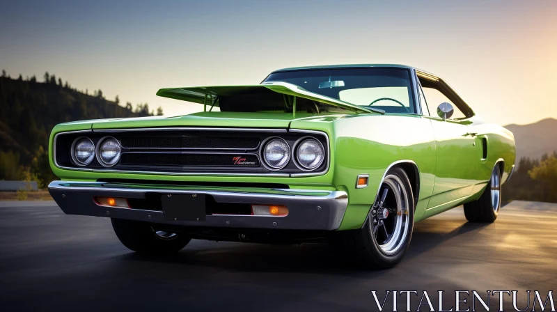 Classic Green Muscle Car | 1970s Vintage Vehicle AI Image