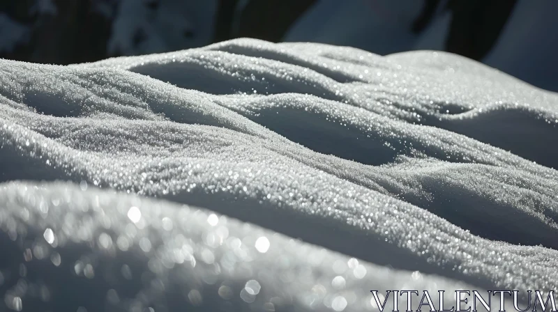 Close-up of Sparkling Snow Surface in Sunlight AI Image