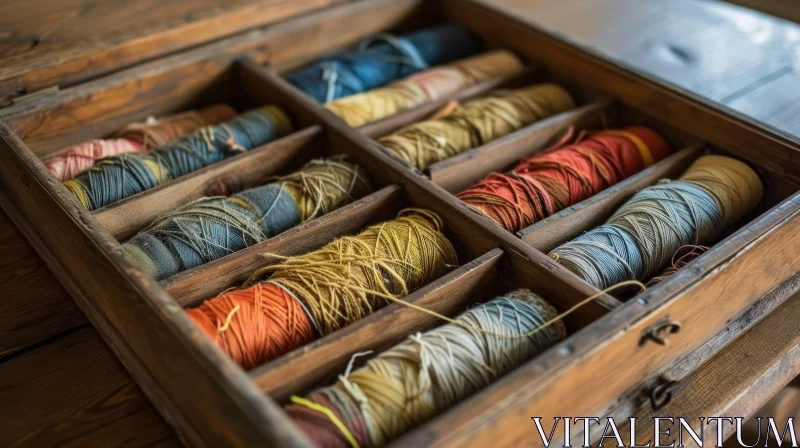 Colorful Threads in a Wooden Box - Craft Inspiration AI Image
