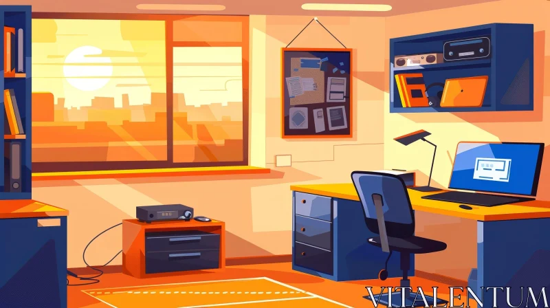 Cozy Home Office Cartoon Illustration AI Image