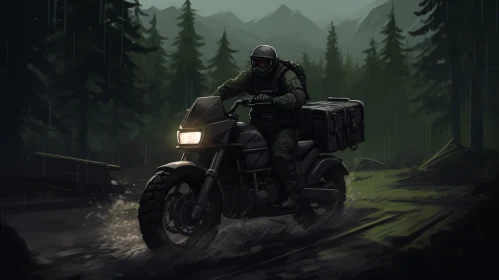 Dark and Misty Forest Motorcycle Journey