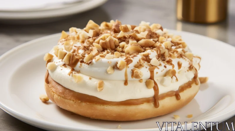 Delicious Doughnut with White Icing and Nuts AI Image