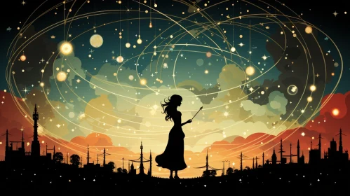 Enchanting Night Sky with Woman Silhouette