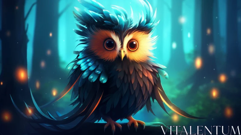 Enchanting Owl in Forest Digital Painting AI Image