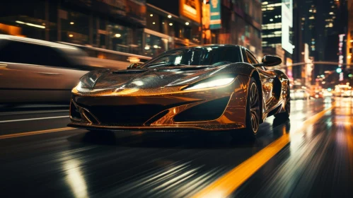 Golden Sports Car Night Drive | Urban Speed Scene