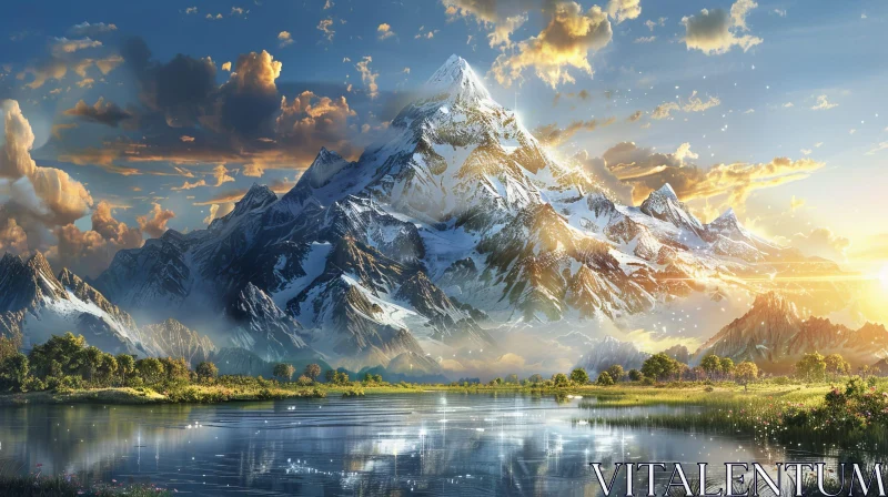 Majestic Snow-Covered Mountain Landscape AI Image