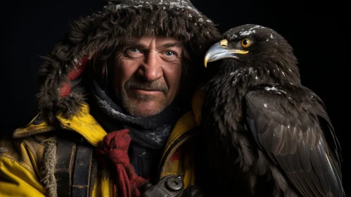 Man in Yellow Jacket with Eagle on Shoulder