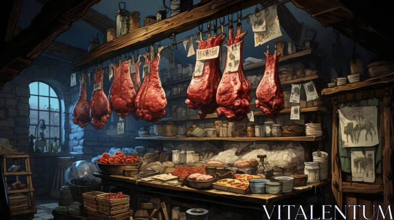Medieval Butcher Shop Digital Painting AI Image