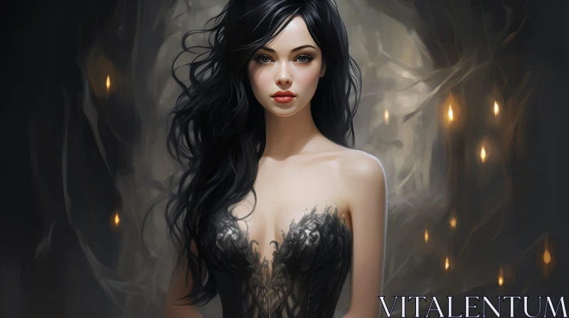 AI ART Mysterious Portrait of a Young Woman with Black Hair