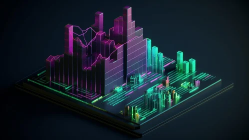Neon City 3D Illustration - Futuristic Skyscrapers in Isometric View