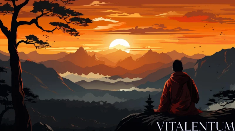 Serene Mountain Sunset Landscape AI Image