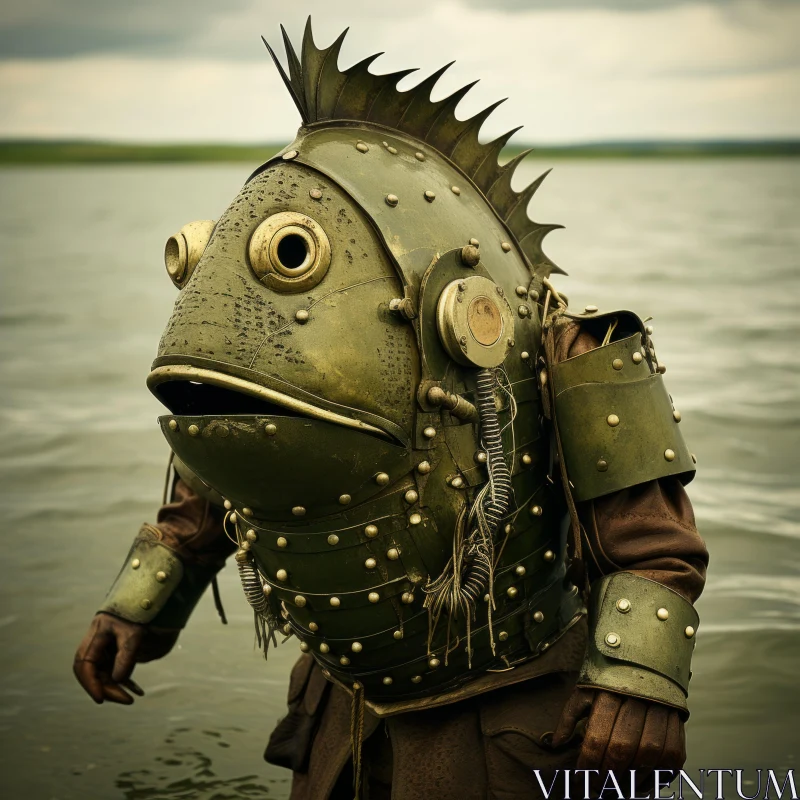 Stunning Image of Man in Metallic Fish Costume AI Image