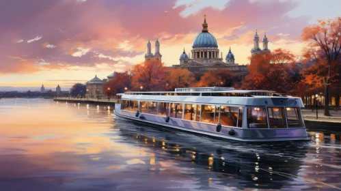 Tranquil Riverboat Scene in European City