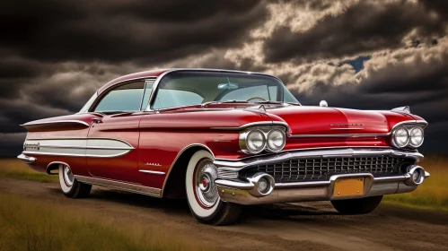 Vintage Red 1959 Cadillac Eldorado Biarritz on Field Road