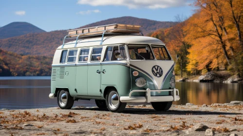 Vintage Volkswagen Type 2 by the Lake