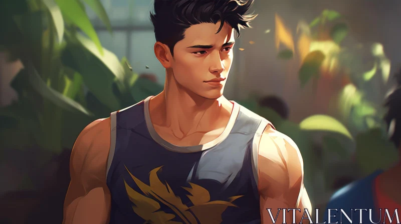 Young Man in Blue Tank Top - Digital Painting AI Image