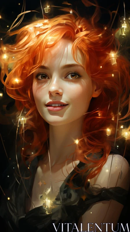 AI ART Young Woman Portrait with Red Hair and Dark Dress