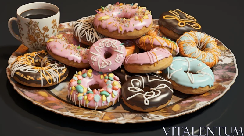 Assorted Doughnuts and Coffee on Black Background AI Image