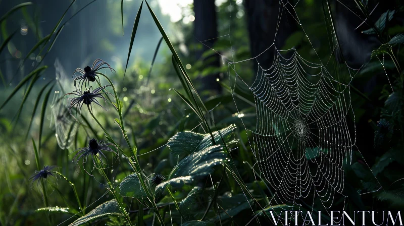Captivating Spider Web in Morning Dew - Nature Photography AI Image
