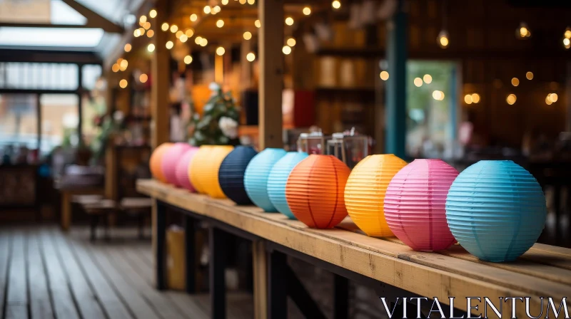 Colorful Paper Lanterns Decoration in a Restaurant AI Image