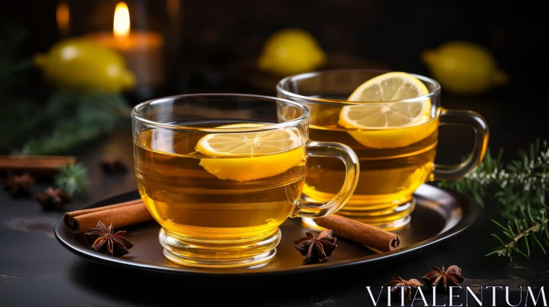 Cozy Tea Moment: Glass Cups with Lemon and Candle AI Image