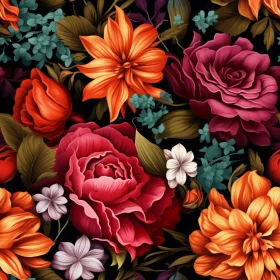Dark Floral Pattern with Roses and Lilies