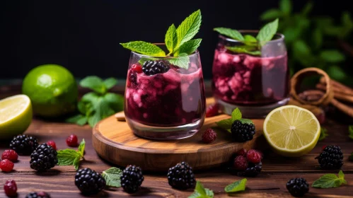 Delicious Blackberry Cocktail on Wooden Table