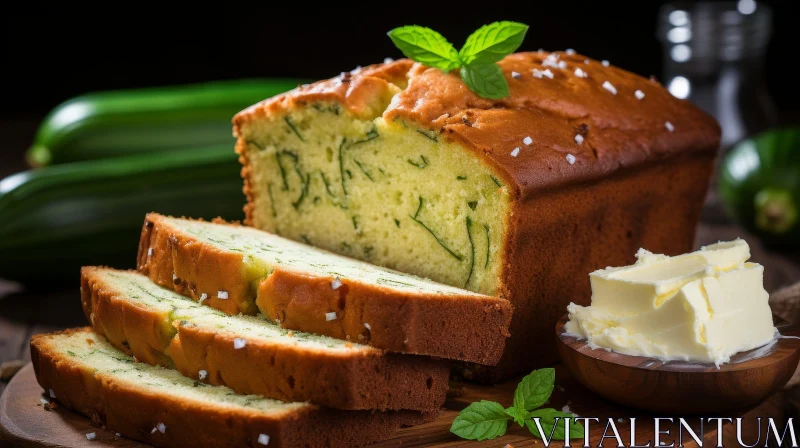 Delicious Zucchini Bread with Butter and Mint Leaves AI Image