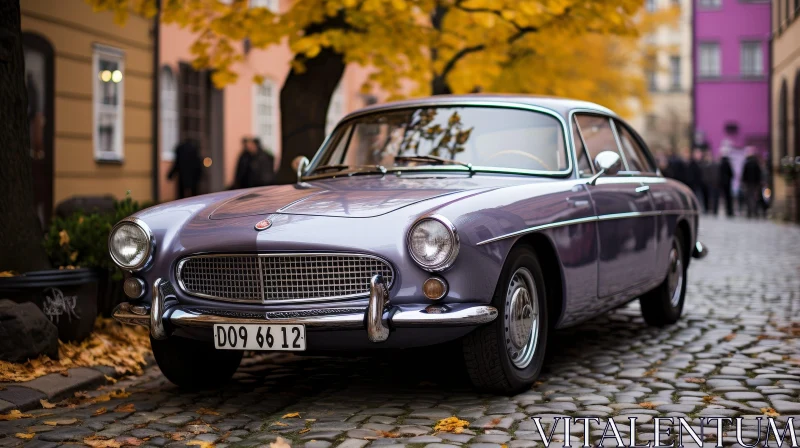 Elegant Classic Purple Car on Cobblestone Street AI Image