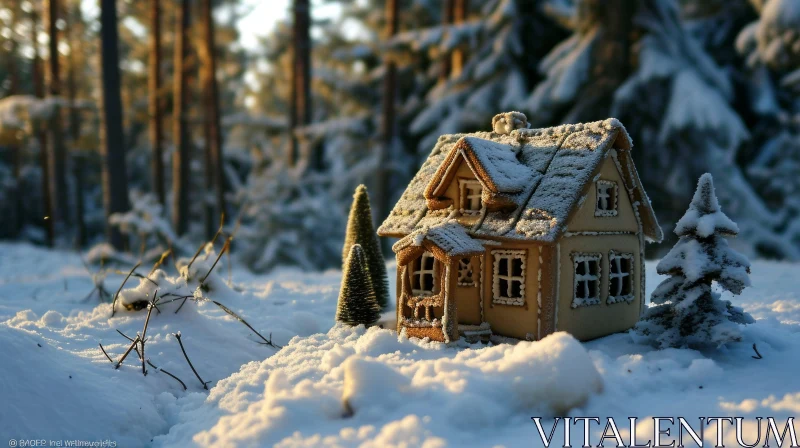 Enchanting Gingerbread House in a Snowy Forest AI Image