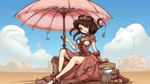 Steampunk Illustration: Young Woman in Desert