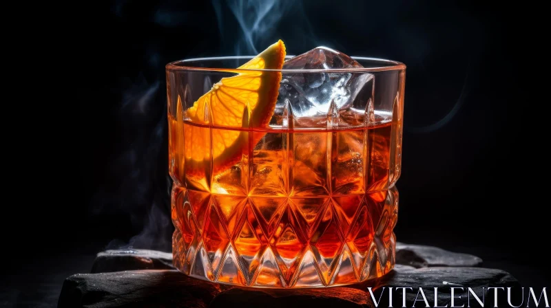 Amber-Colored Liquor Glass with Orange and Smoke AI Image