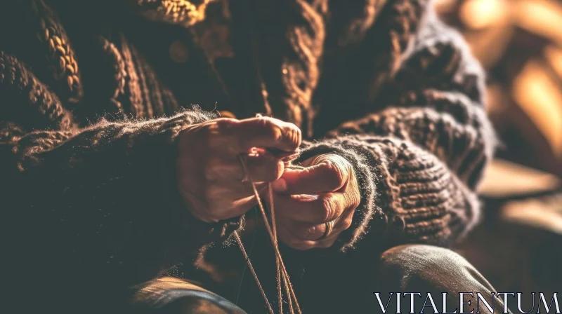Capturing the Artistry of Knitting: Hands of an Elderly Woman AI Image