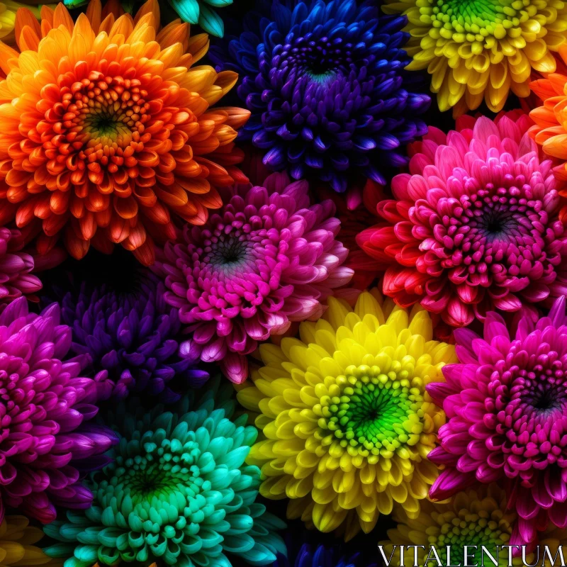 Colorful Chrysanthemum Flowers Close-Up AI Image