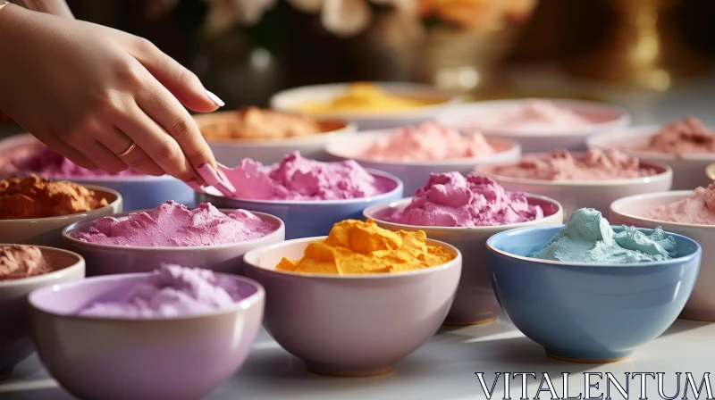 Colorful Powder Scooping by Young Woman's Hand AI Image