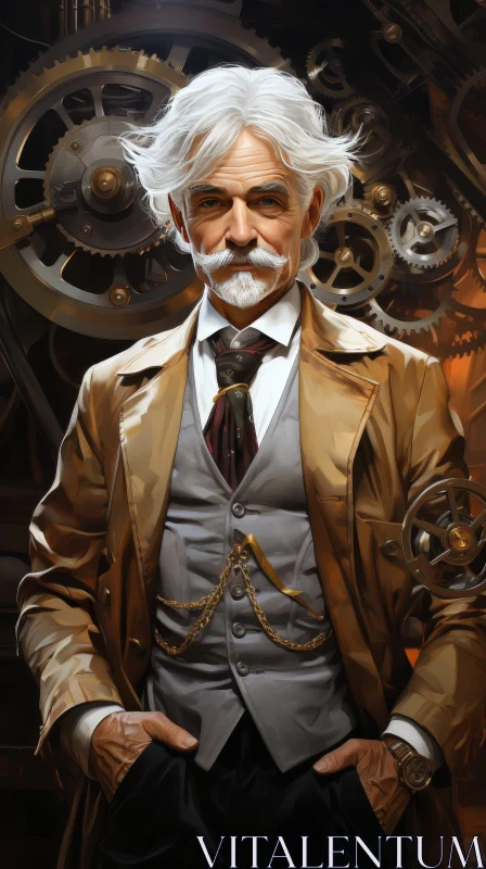 Elderly Man Portrait in Steampunk Style AI Image