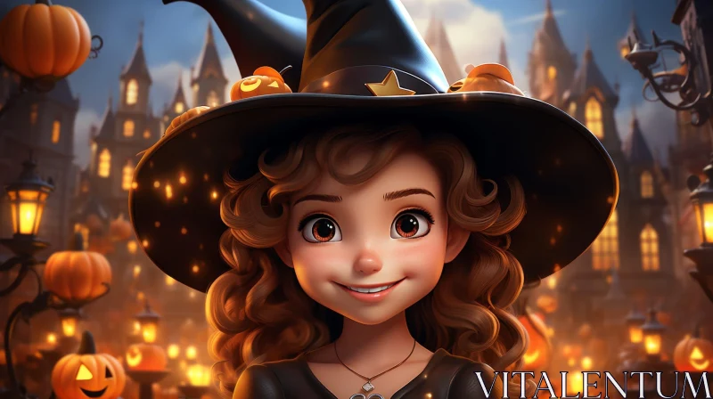 Enchanting Witch Portrait in Halloween Setting AI Image