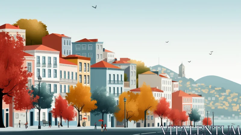 European City Streetscape - Peaceful Urban Scene AI Image
