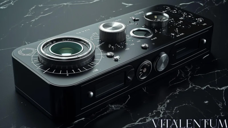 Exquisite 3D Rendering of a Vintage Camera on Marble Surface AI Image