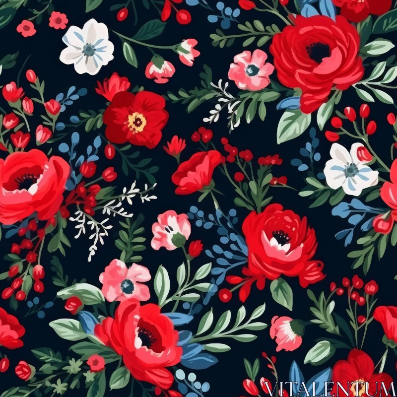 AI ART Floral Pattern on Dark Blue Background