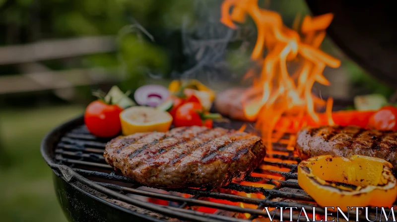 Grilled Steak and Vegetables on Metal Grill AI Image
