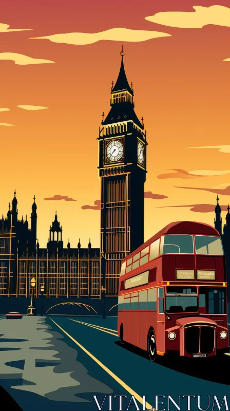 AI ART London Double-Decker Bus Vector Illustration