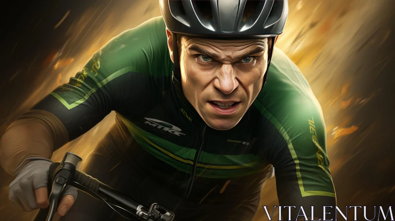 Male Cyclist Determination - High-Speed Bicycle Ride AI Image