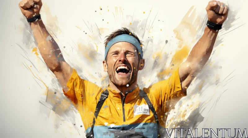 Man Celebrating Victory in Yellow Jersey AI Image