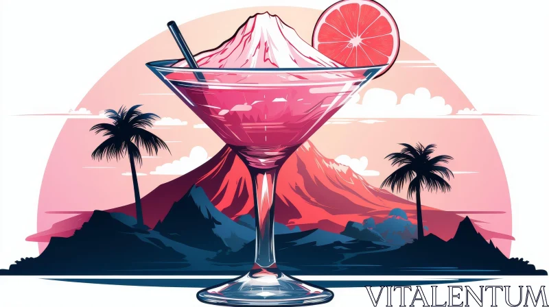Martini Glass at Sunset Illustration AI Image