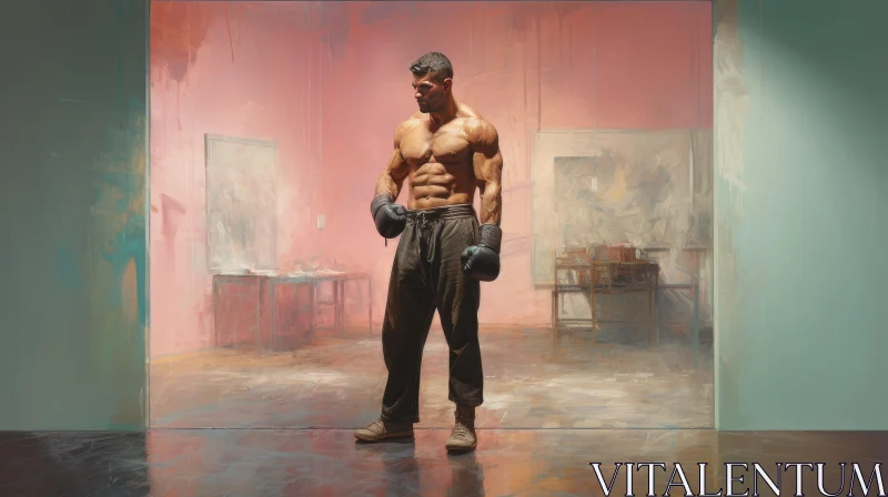 Muscular Man in Boxing Stance Painting AI Image