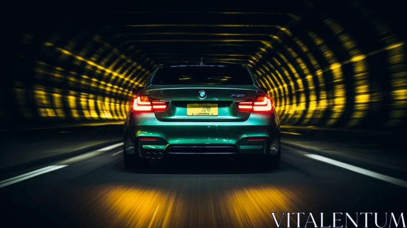 Speeding Green BMW M3 in Tunnel - Dynamic Motion Blur AI Image