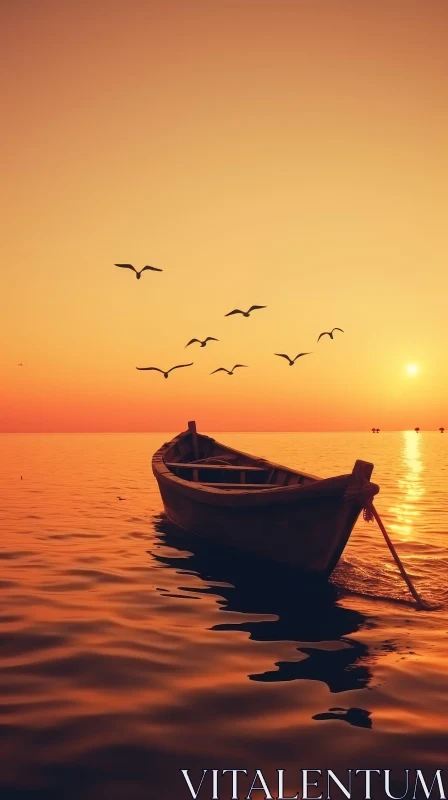 Tranquil Sunset Scene on a Calm Lake AI Image