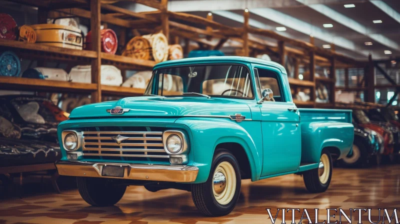 Vintage Ford F-100 Pickup Truck in Showroom AI Image